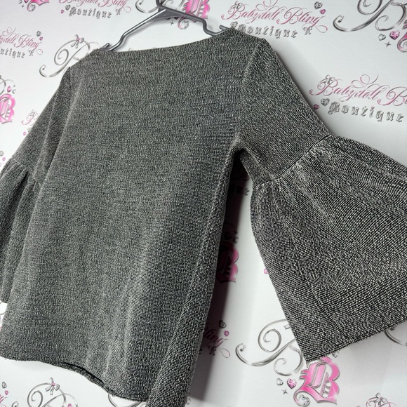 Banana republic top bell bottom hem sleeves flare cute tweed style black white - Picture 7 of 9